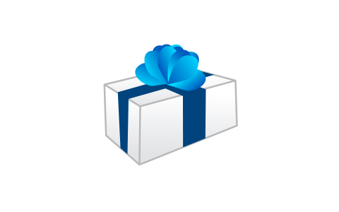 White gift box with blue ribbon bow
