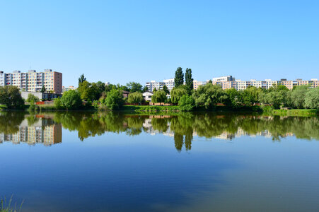 Town skyline and lake landscape in Slovakia