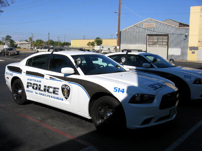 Amtrak Police cars at the Stockton – San Joaquin Street Station in California