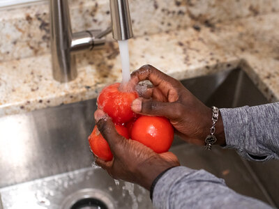 Washing vegetables tomatoes photo