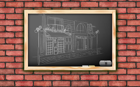 Drawing of street on blackboard