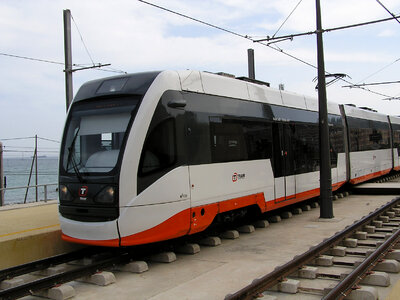 Line L1 Alicante Tram near Sangueta stop in Spain photo