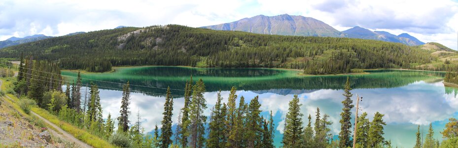 Panoramic image lake mirroring photo