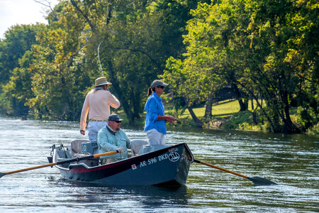Group fly fishing from drift boat on White River-1