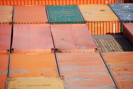 Maritime transport container orange color photo