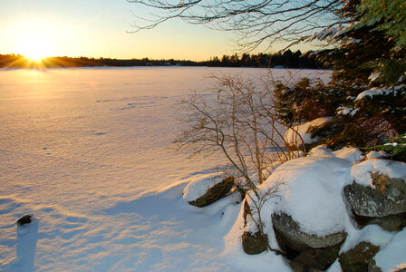 Sunrise on Frozen lake Echo in Halifax, Nova Scotia photo