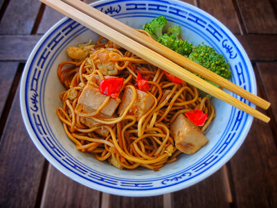 Delicious Noodles in a Bowl photo