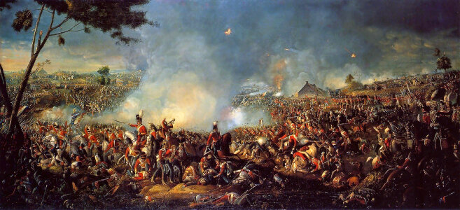 Armies Clashing at the Decisive Battle of Waterloo during the Napoleonic Wars