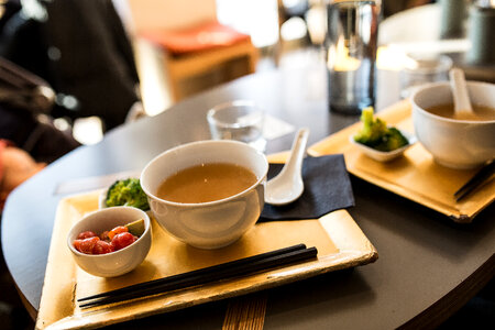 Miso Soup in a Bowl in Asian Restaurant photo