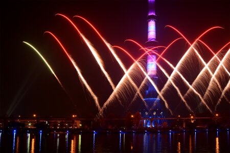 Night lights ostankino tower circle of light photo