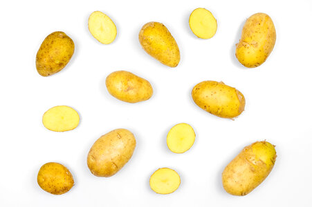 Potatoes isolated on white background. Top view. photo
