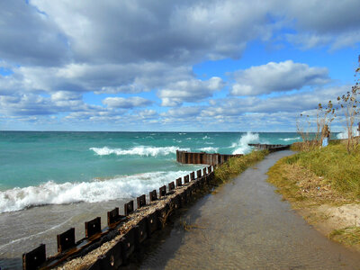 Waves crashing on shore in Michigan