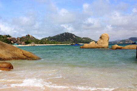 Shoreline landscape with ocean and rocks photo