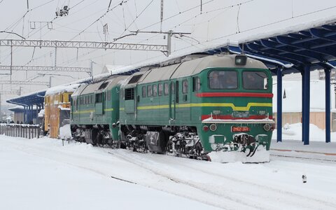 Railway snow blower in Vinnitsa railway station