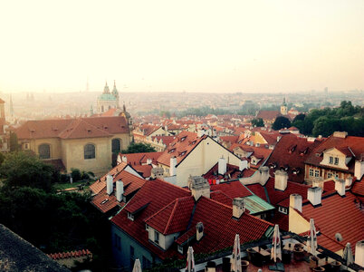 Looking at the building rooftops of Prague, Czech Republic photo