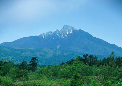 Summer landscape in mountains and the dark blue sky