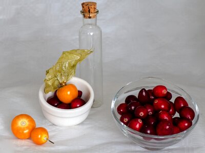 Still life bottle fruits photo