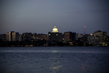 Closeup Skyline of the city of Madison at night photo