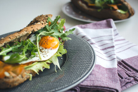Healthy Homemade Baguette with Egg and Vegetables photo