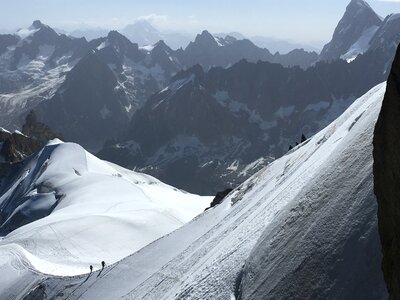 The climbers on the glacier in summer Alps, Chamonix France photo