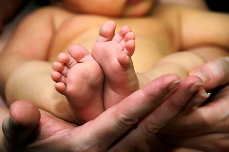 Feet newborn small child photo