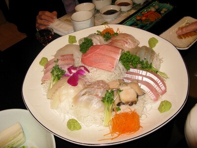 Noodles fish vegetables