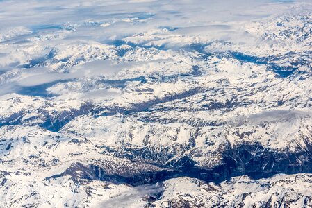 Landscape of snowy mountain tops