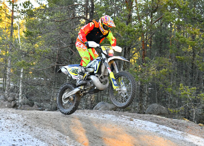 racer on mountain bike participates in race photo