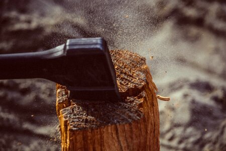 Axe Chopping Log Wood photo