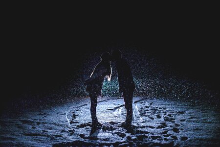 Couple kissing in the snow photo