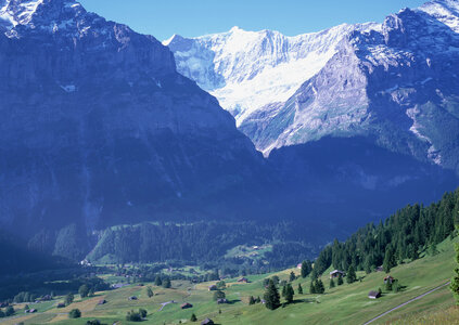 Famous village Lauterbrunnen in swiss alps photo