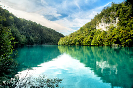 Emerald water lake at Plitvice lakes