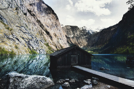 Wooden Boathouse Lake Obersee near Berchtesgaden in the German Alps photo