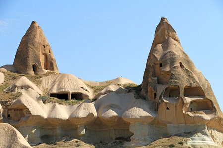Chimney and houses in Cappadocia, Turkey photo