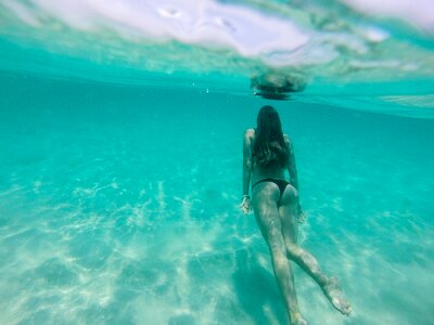 Woman Swimming Underwater photo