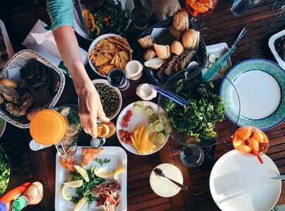 Eating Summer Barbecue Wood Table photo