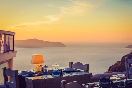 Beautiful Summer Setting Dinner Table at Sunset photo