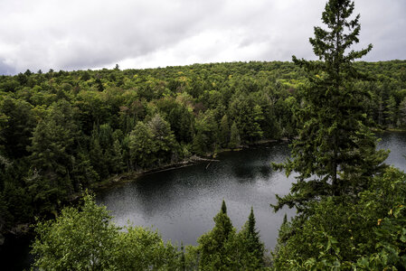 Forest and landscape and lake from Hemlock Bluff at Algonquin Provincial Park, Ontario photo