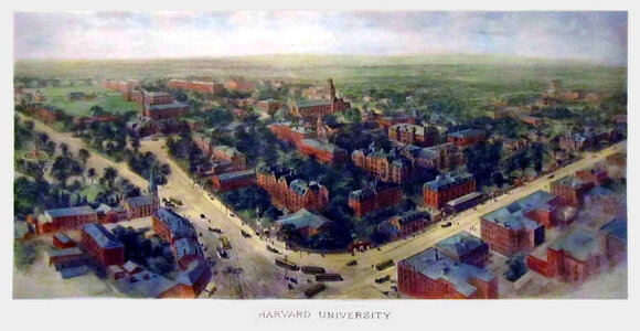 1906 watercolor painting of the landscape of Harvard University, Boston, Massachusetts photo