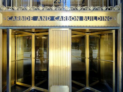 Urban carbide and carbon building entrance photo