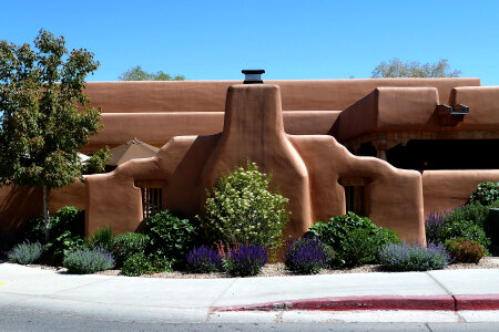 Earthen style building in Santa Fe, New Mexico photo