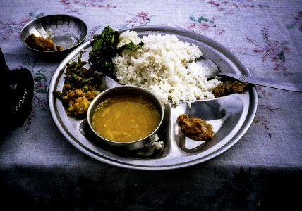 Dal bhat, a typical traditional food in Kathmandu, Nepal