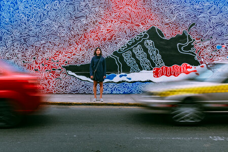 Wall Art and time-lapse of cars in Lima, Peru photo