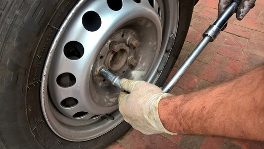 Flat tire screw mechanic photo