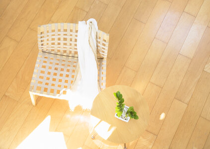Bamboo chair on wood floor photo