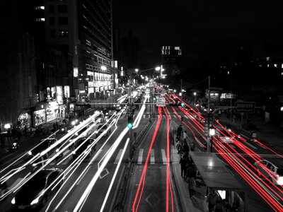 Black and white night view bus station