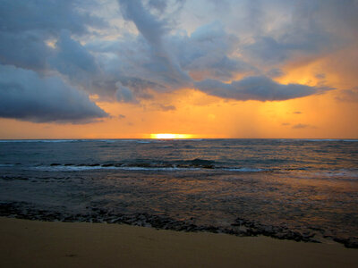 Sunset over the ocean seascape in Hawaii photo