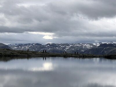 Lakeside mountain climbing mountain peak photo