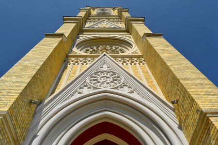 Angle church tower downtown photo