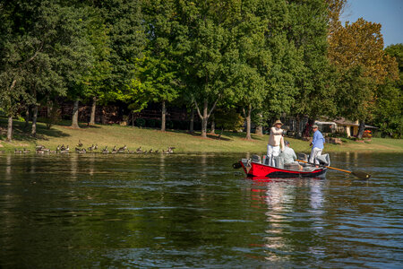 Group fly fishing from drift boat on White River-1